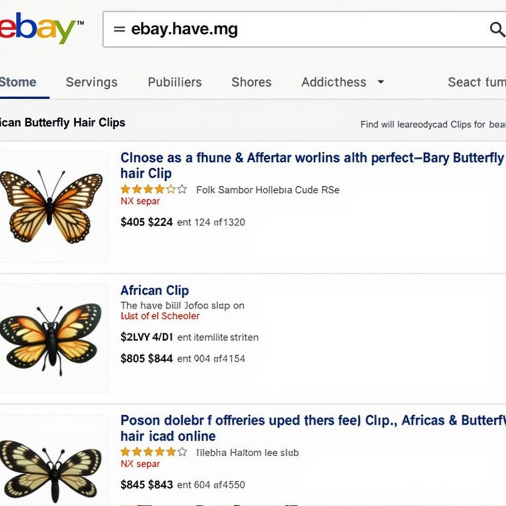 Searching for African butterfly hair clips on eBay