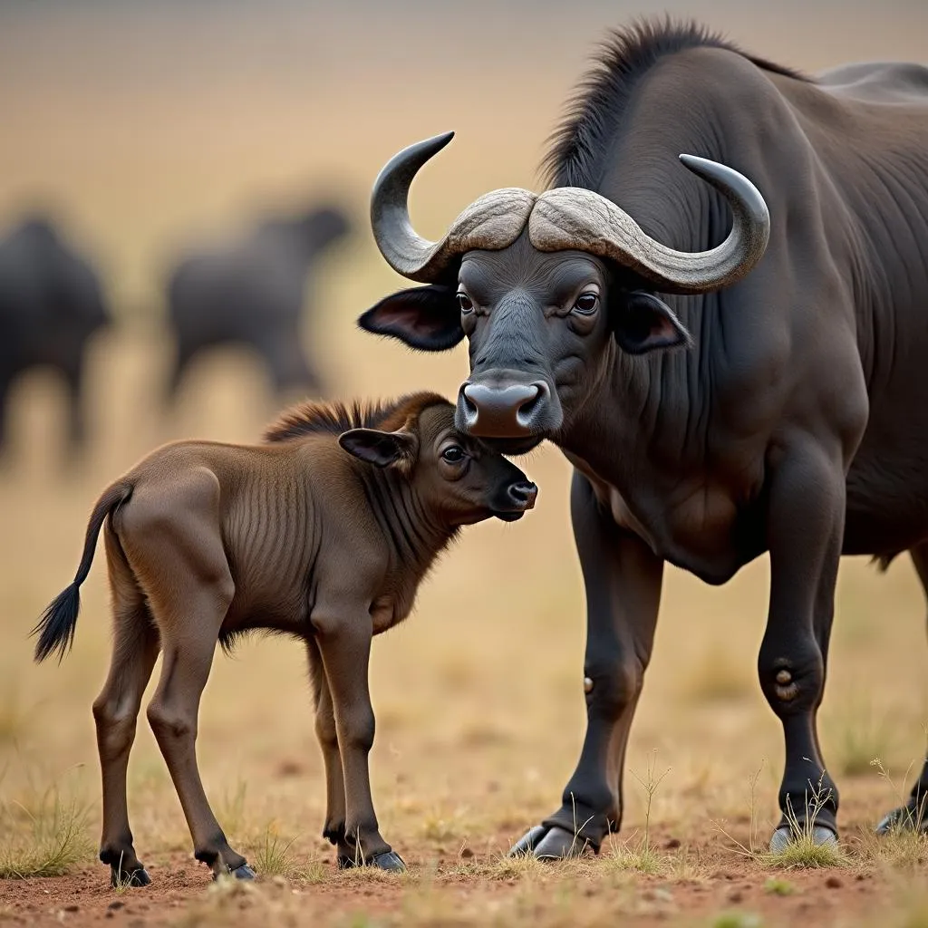 African Cape Buffalo Calf with its Mother