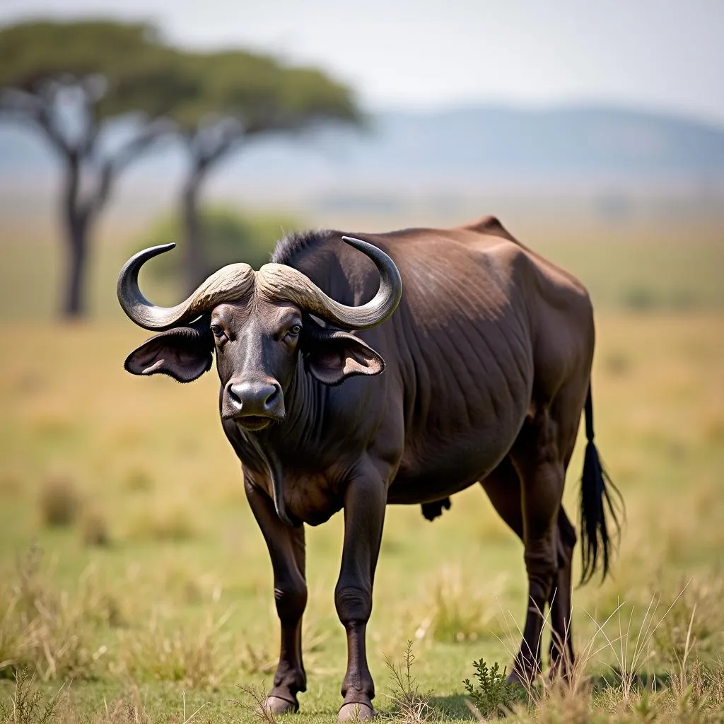 African Cape Buffalo grazing in the Savannah