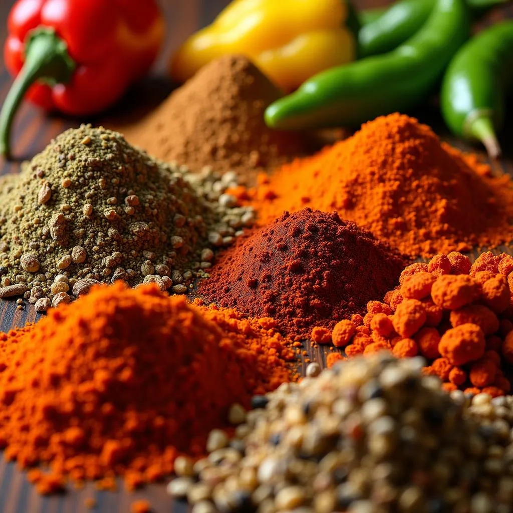 Colorful spices in an African market