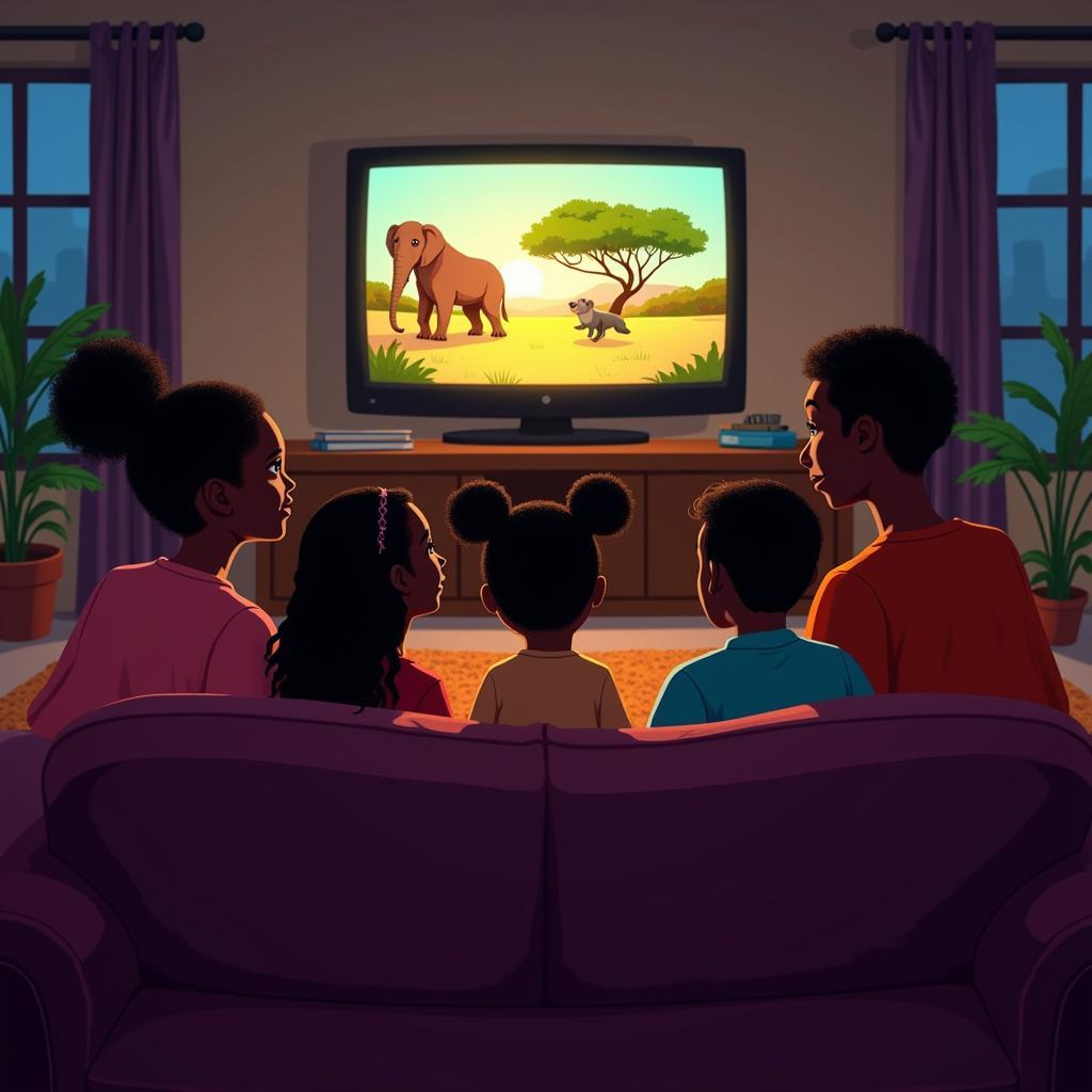 African Cartoon on TV Screen