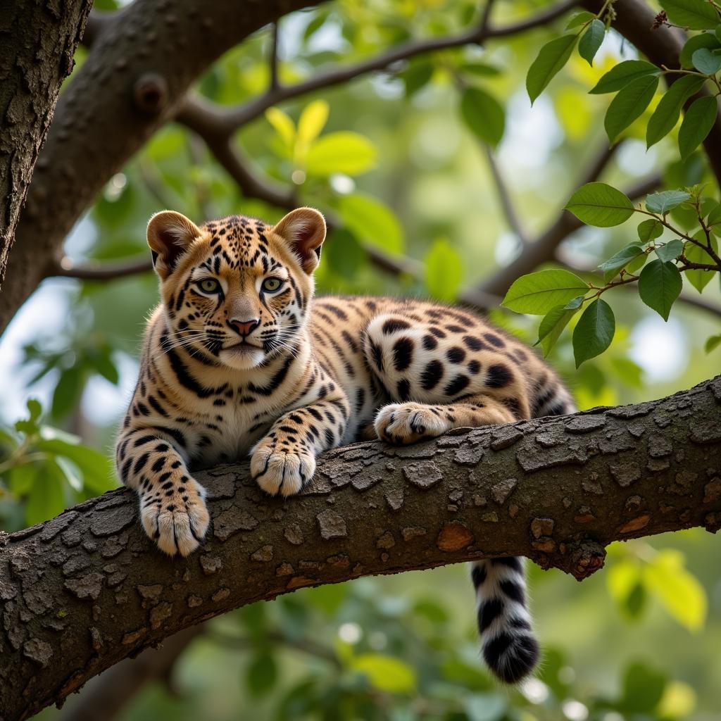 Leopard Cub Resting on a Tree