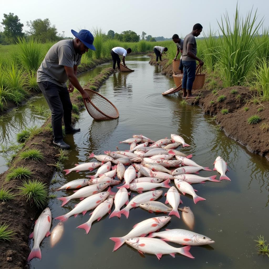 Harvesting African catfish in Kallakurichi