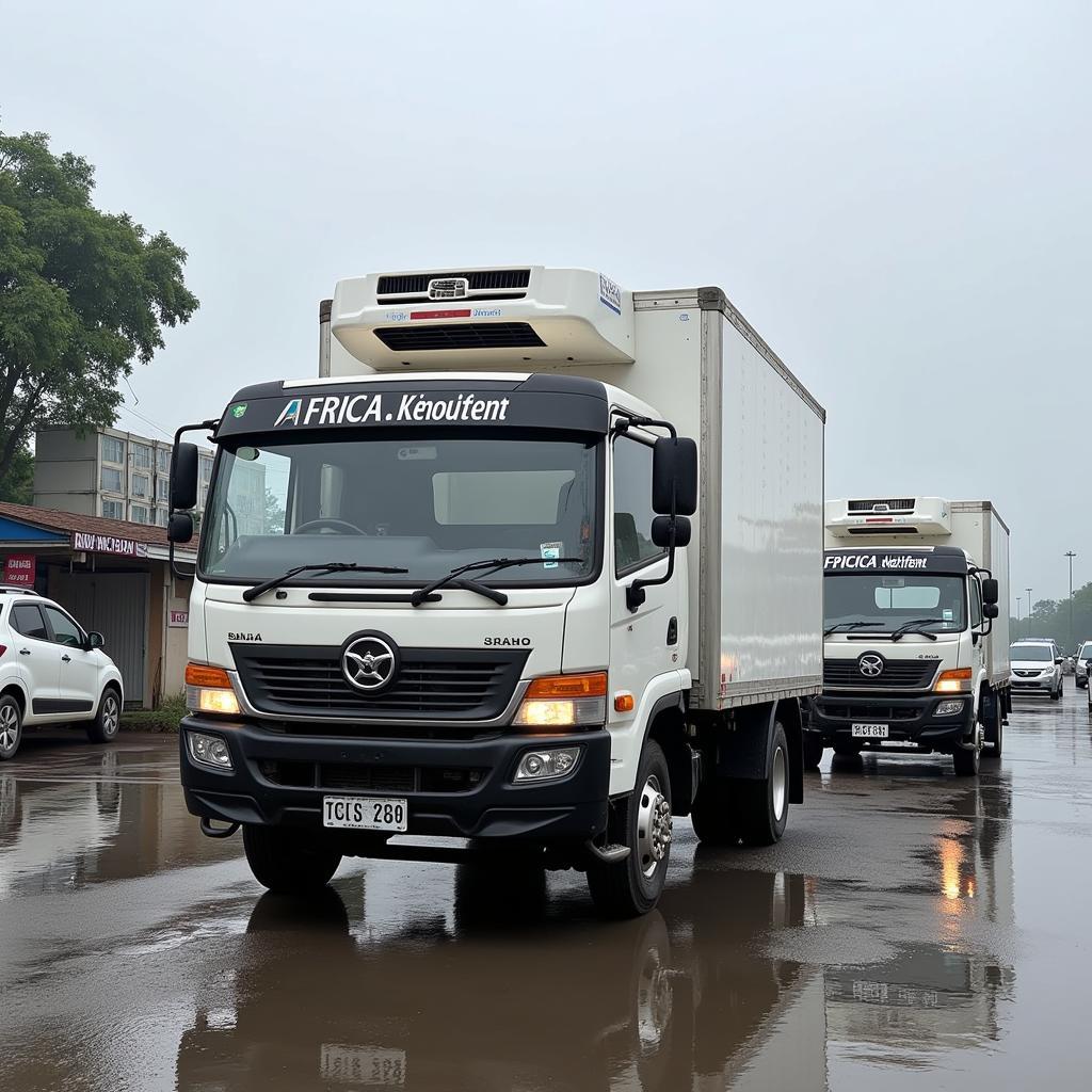 Trucks transporting African catfish