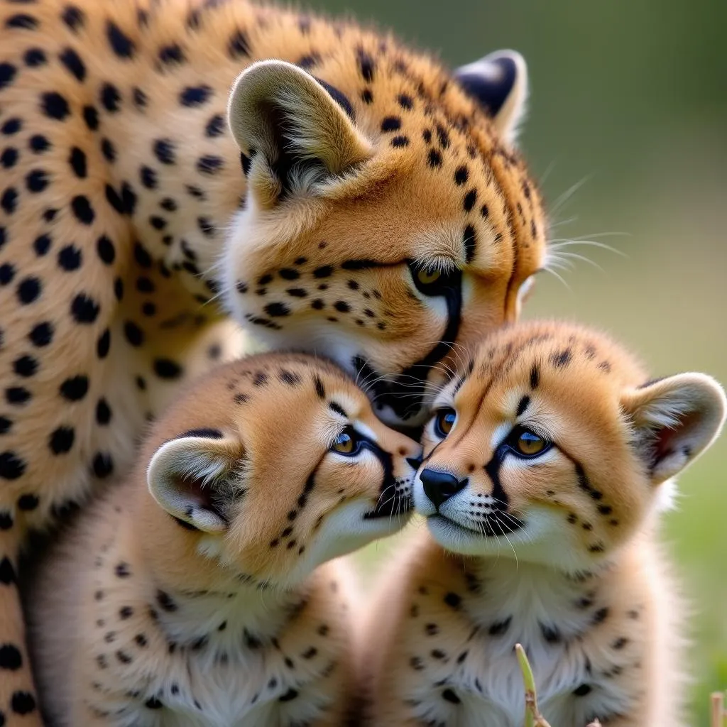 Cheetah mother and cubs in African Cats