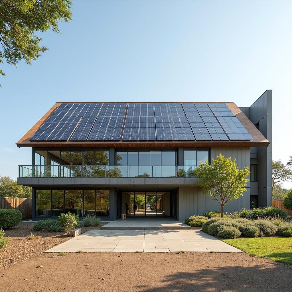 Modern building with solar panels, representing the African Centre for Climate and Sustainable Development