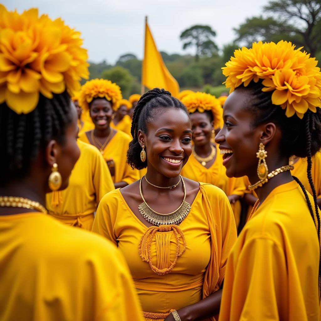 African Ceremony with Participants in Yellow Garments