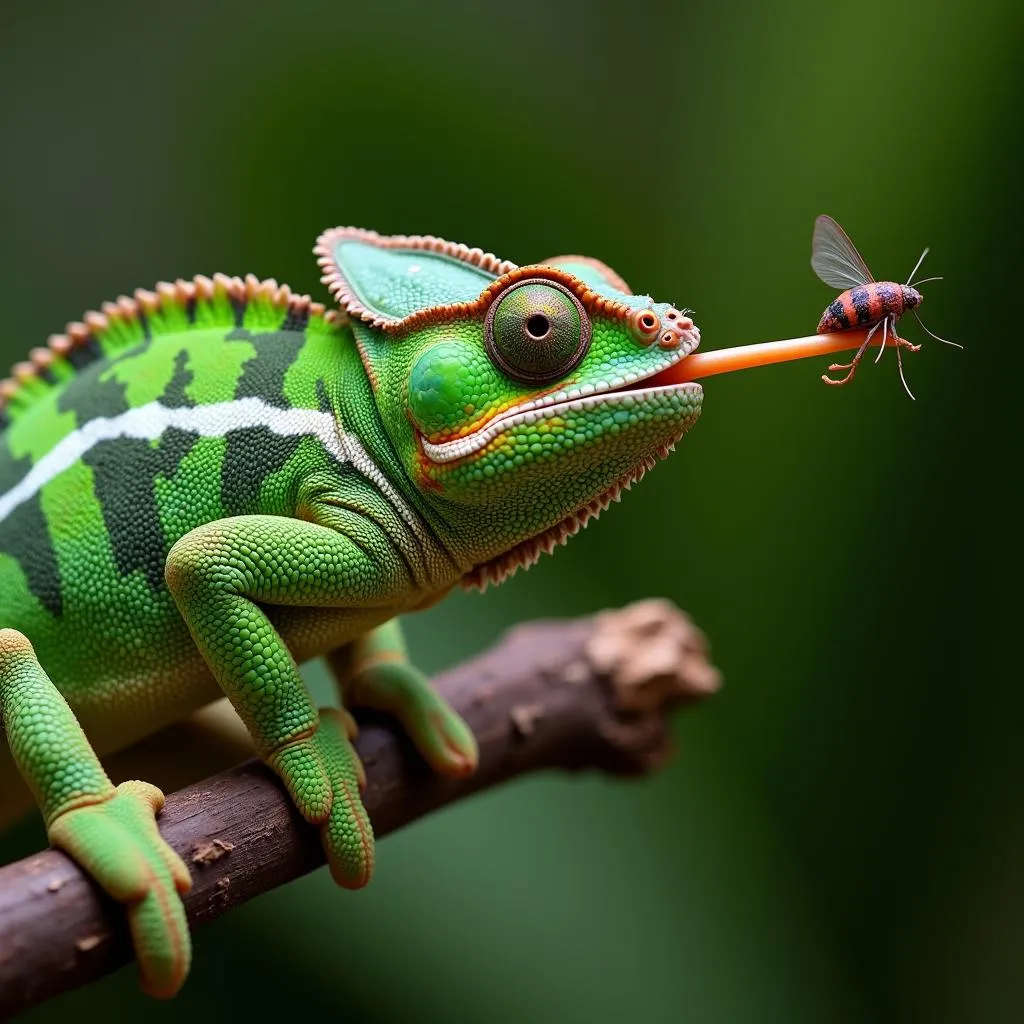 Chameleon Catching Insect with Tongue