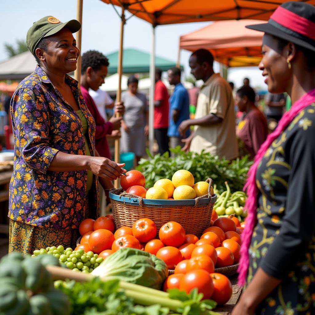 Farmers market bustling with activity as African Champion Industries Ltd sources local produce.