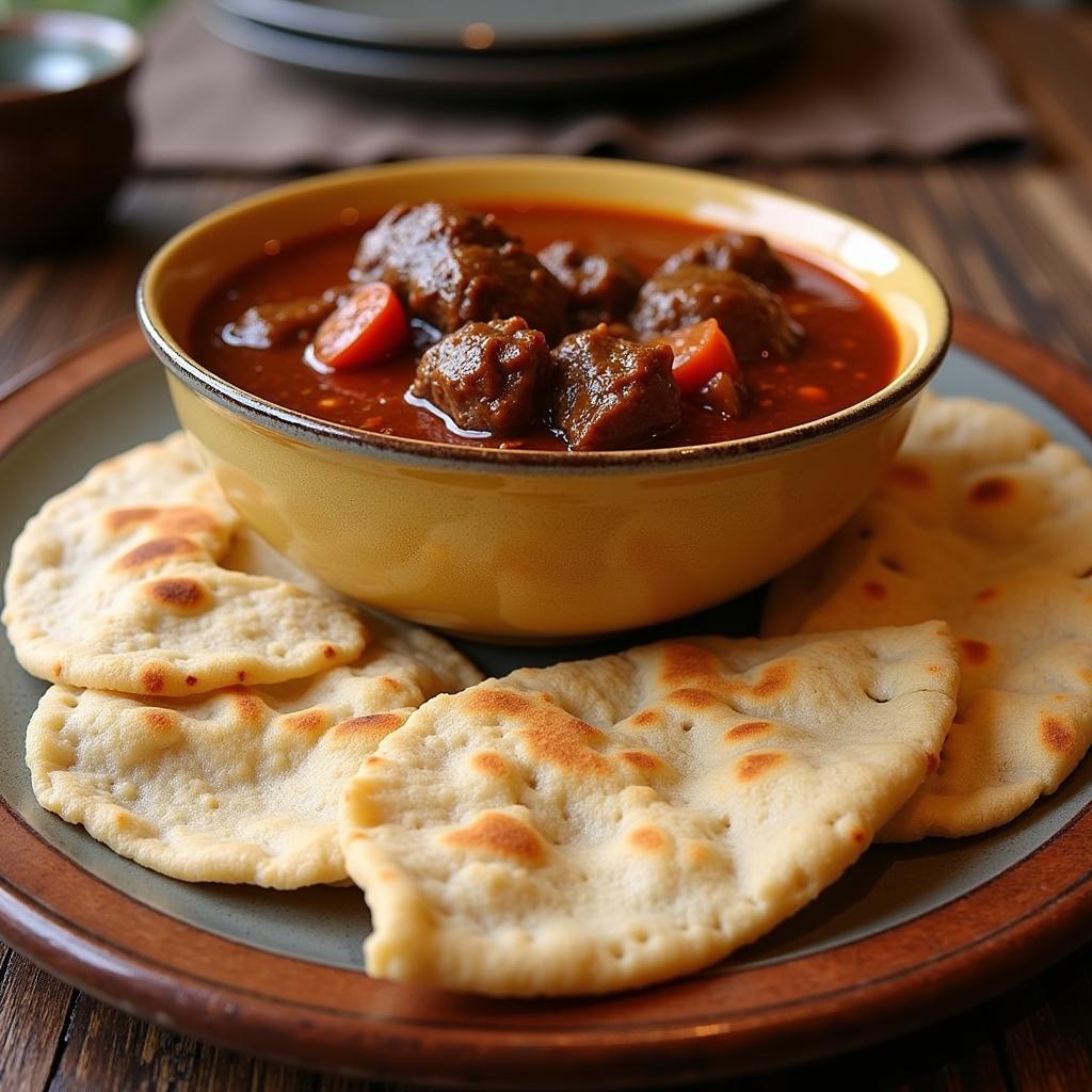 African chapati served with a traditional beef stew