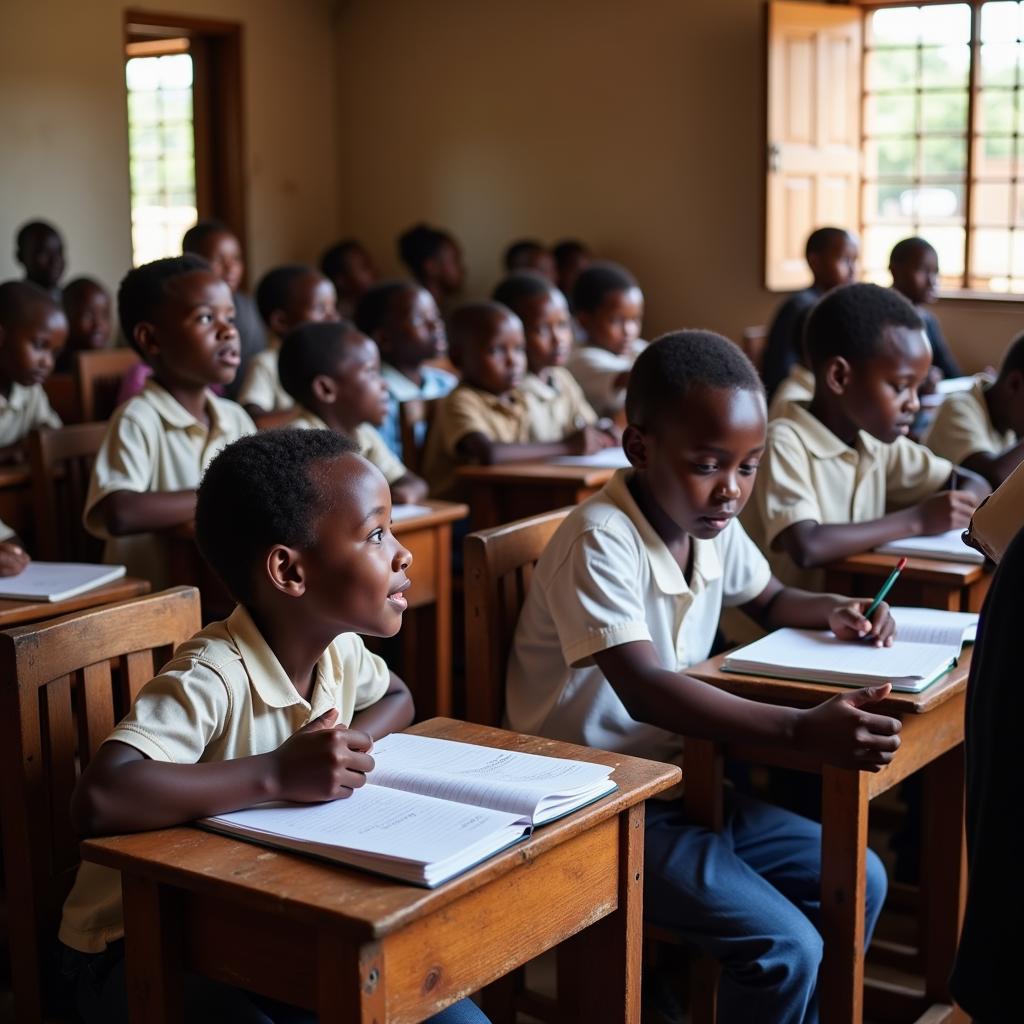 Children attending school in a rural African village