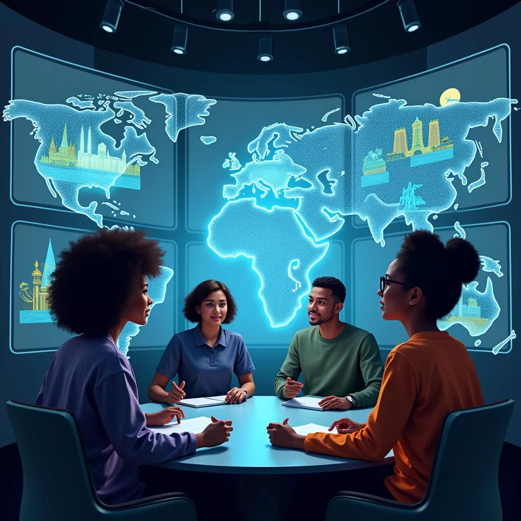 People from different parts of Africa connecting virtually in a futuristic chat room