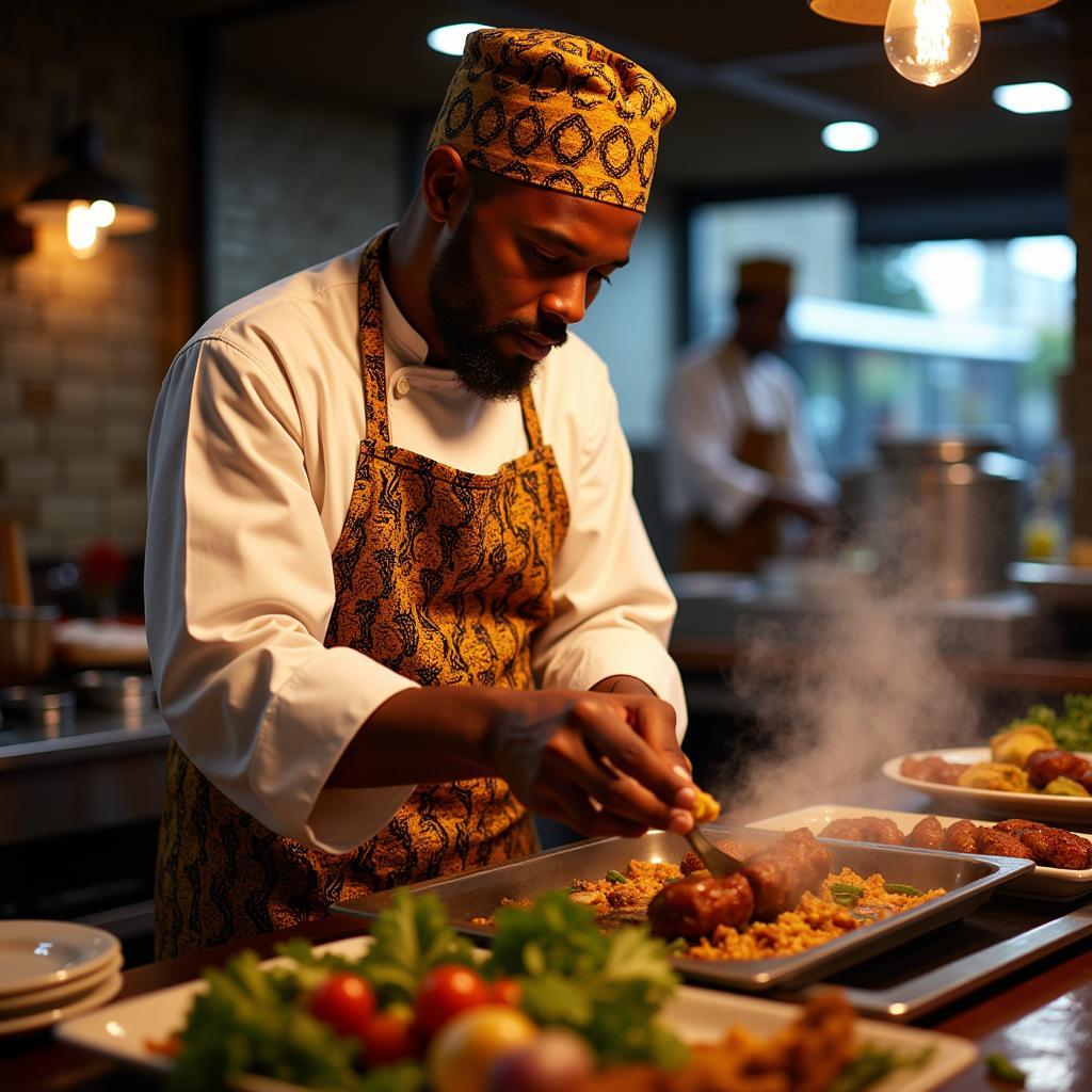 African Chef Preparing Dishes at Barbeque Nation