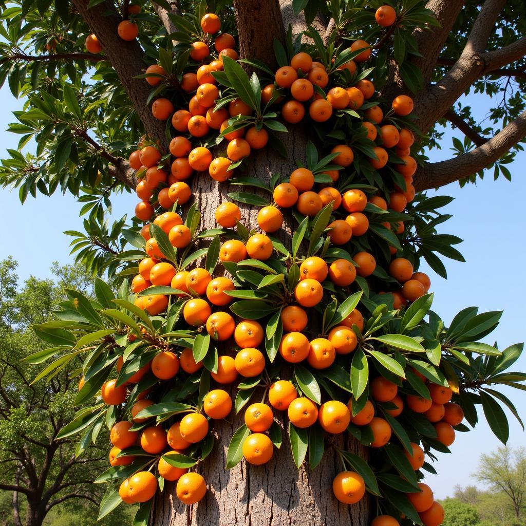 African cherry orange tree laden with ripe fruit