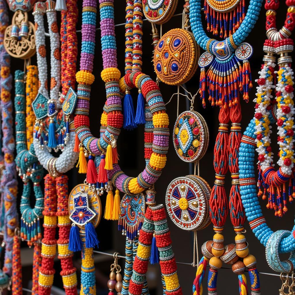 An assortment of vibrant African jewelry and accessories