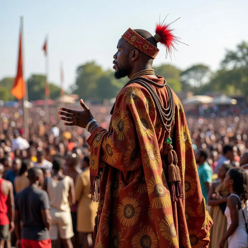 African chieftain addressing a large gathering