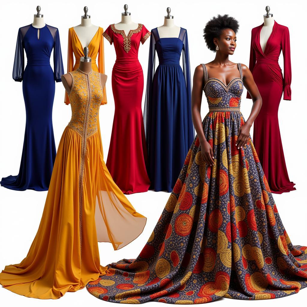 Elegant flowing gowns in African chiffon styles