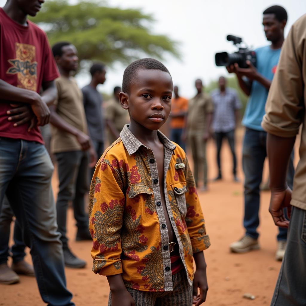 Young African actor on a movie set