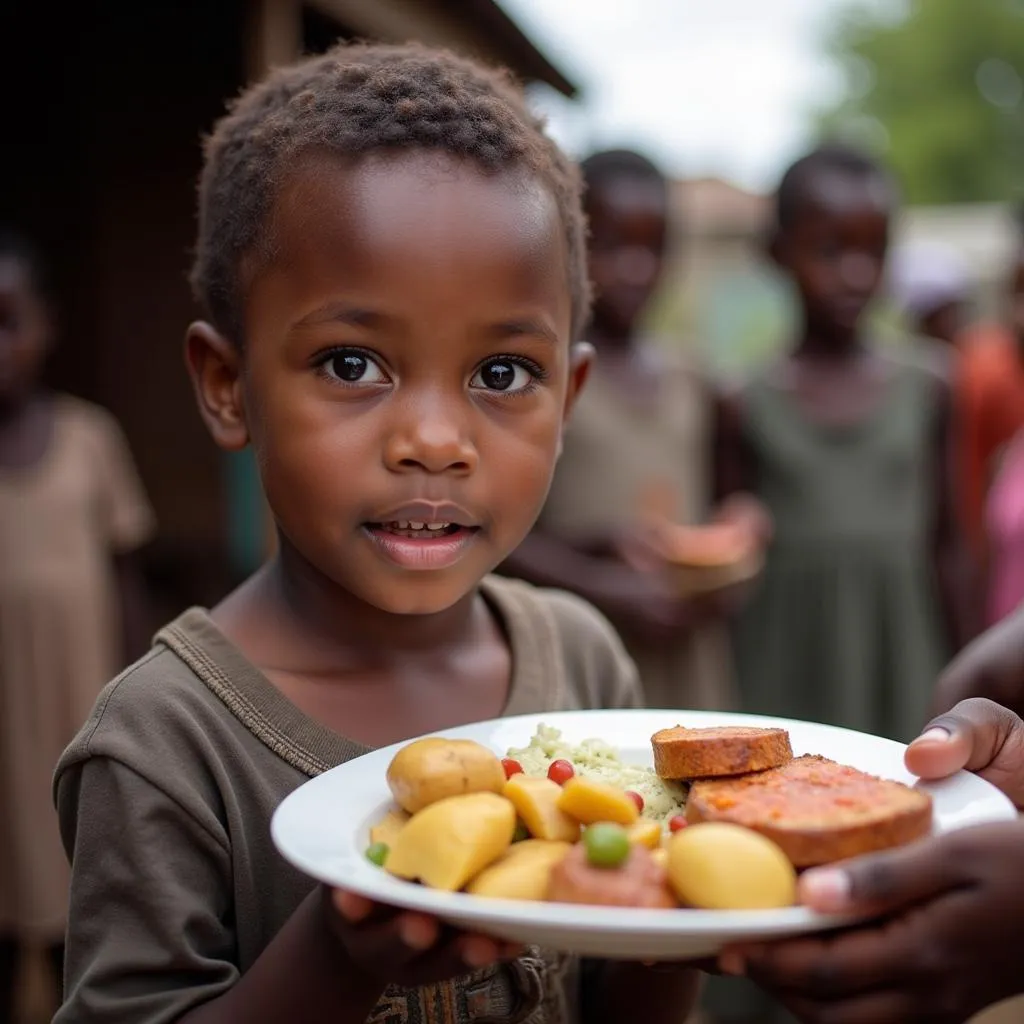 African Child Receiving Food Aid