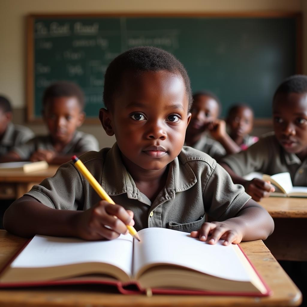 African Child Studying in School in 2005