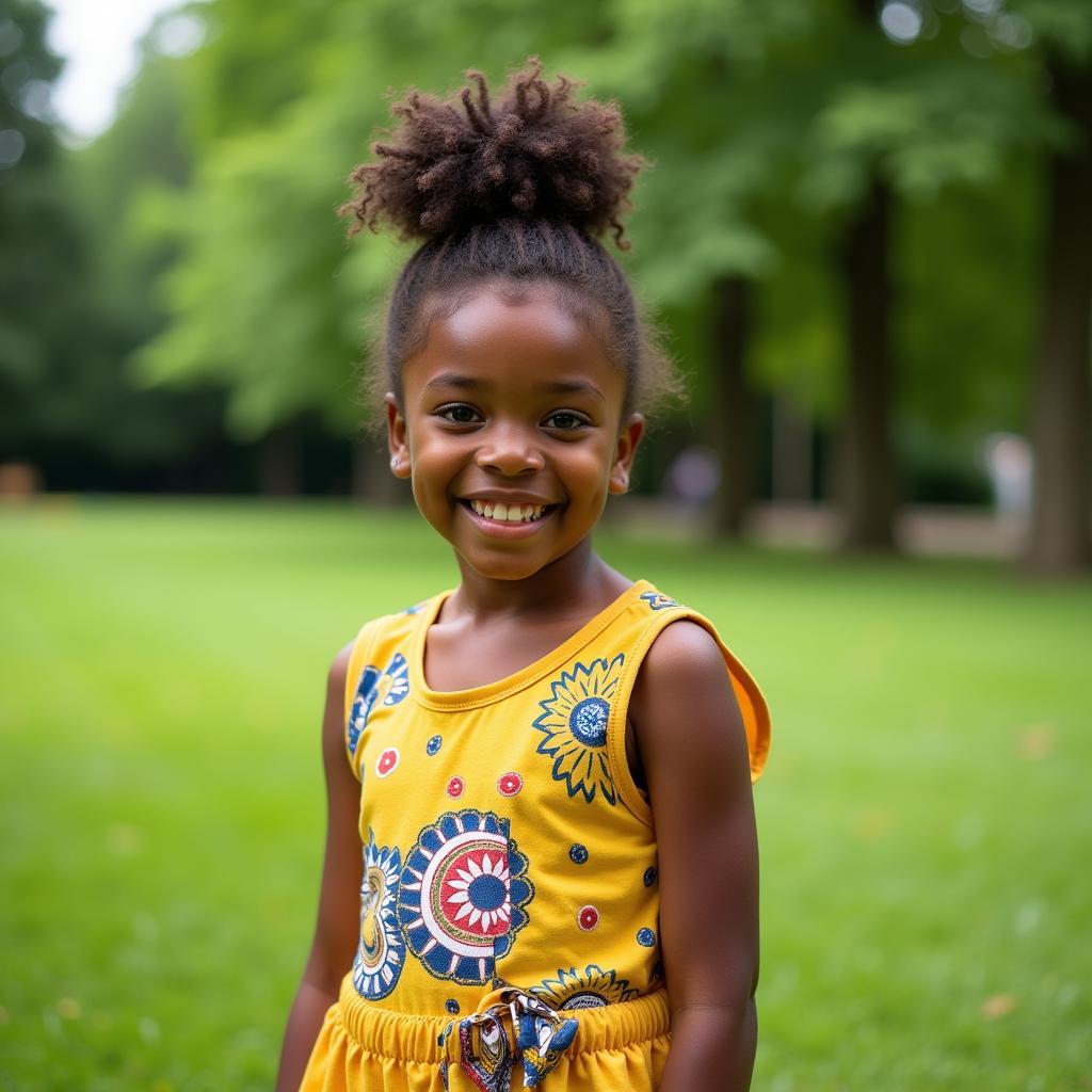 Smiling African child in a park in the UK