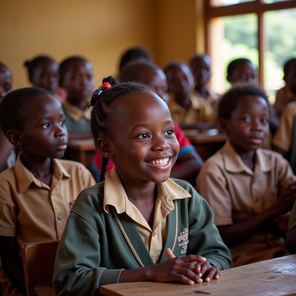 A classroom full of African children engaged in learning, symbolizing hope and a future free from child labor