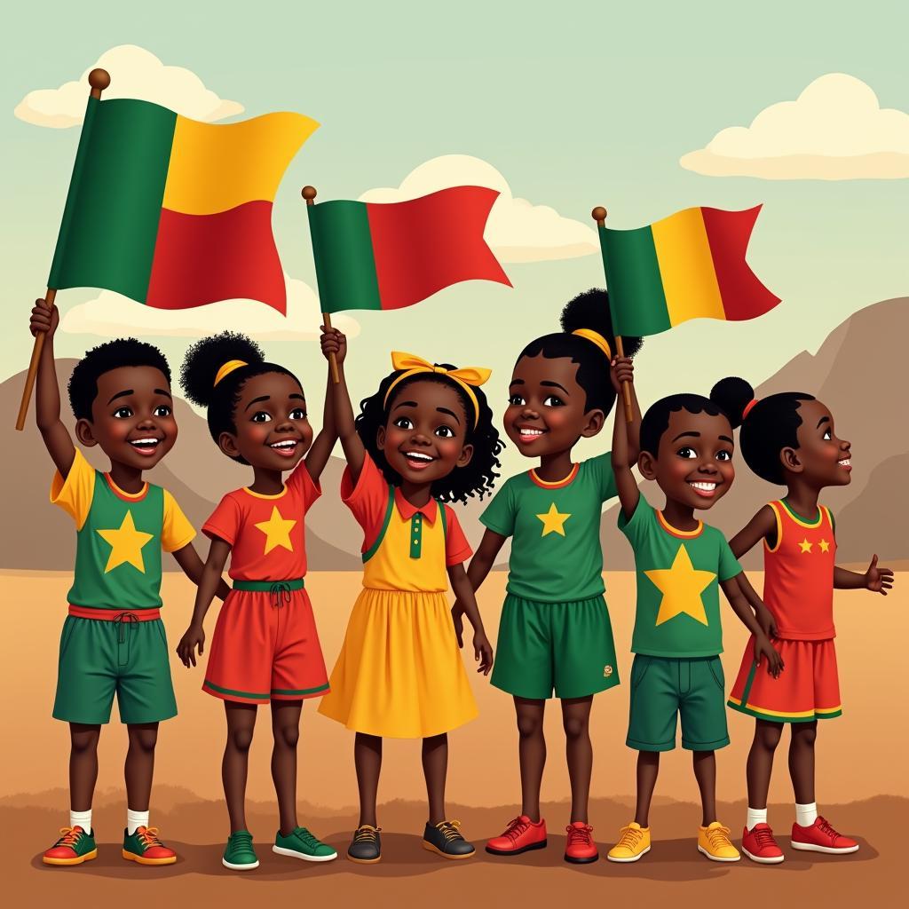 African children joyfully holding different African country flags