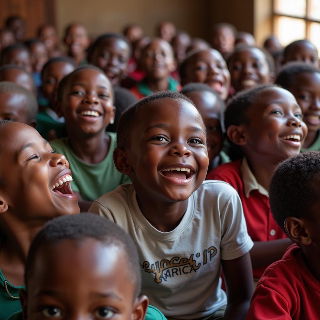 African children laughing in a classroom