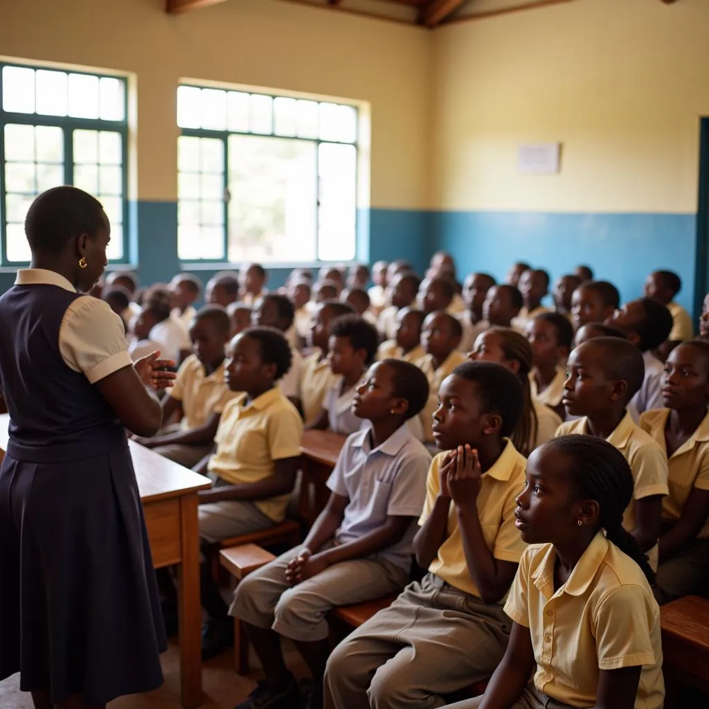 African children learning in a classroom