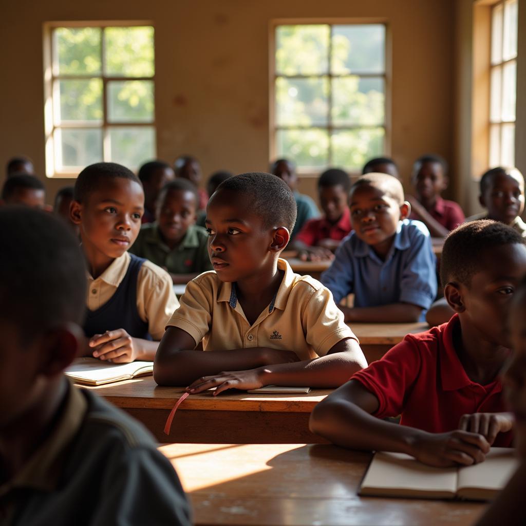 Children studying in a classroom in Africa