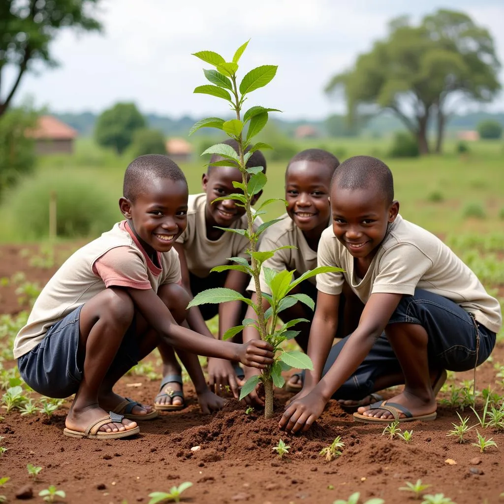 African children planting trees