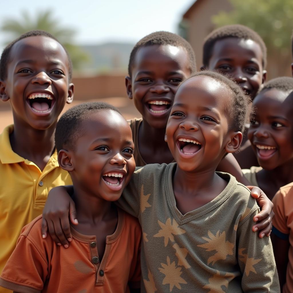 Children Playing Together in an African Village