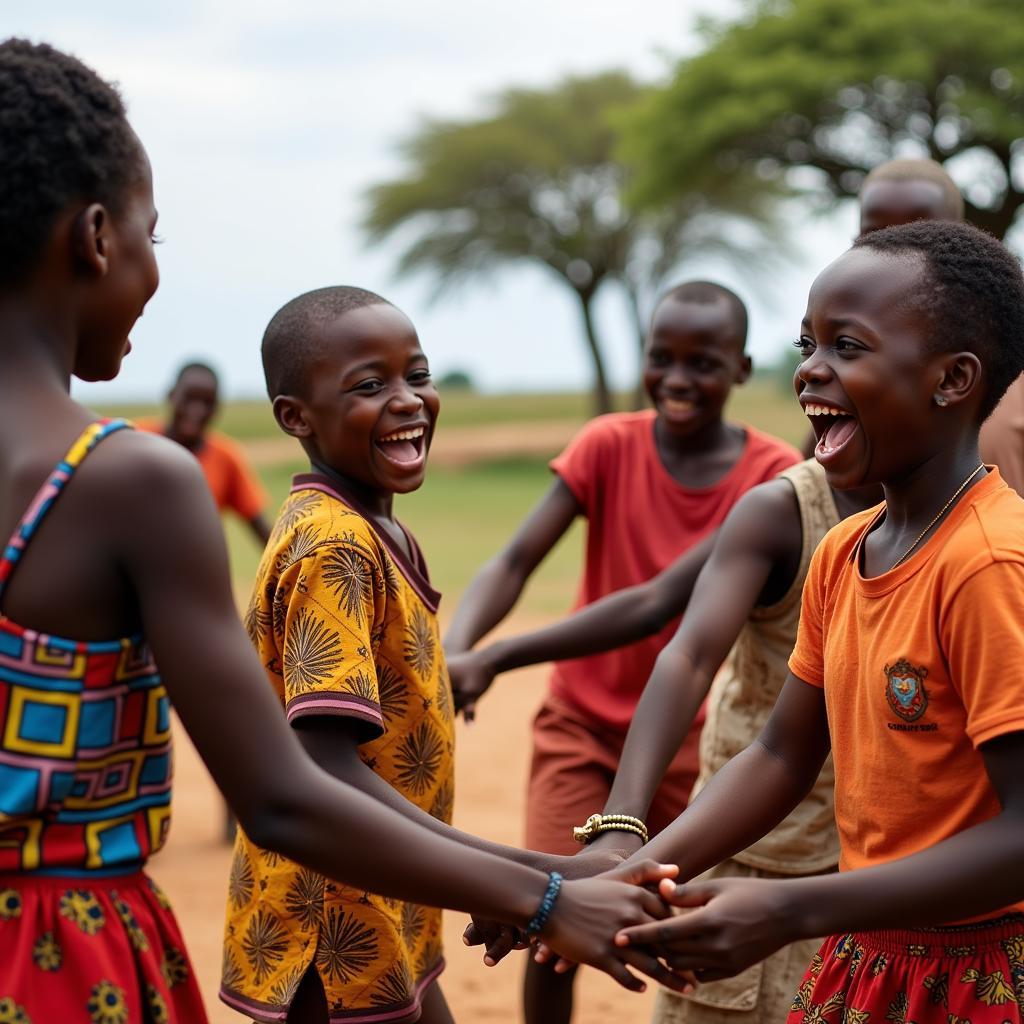 African Children Playing a Singing Game