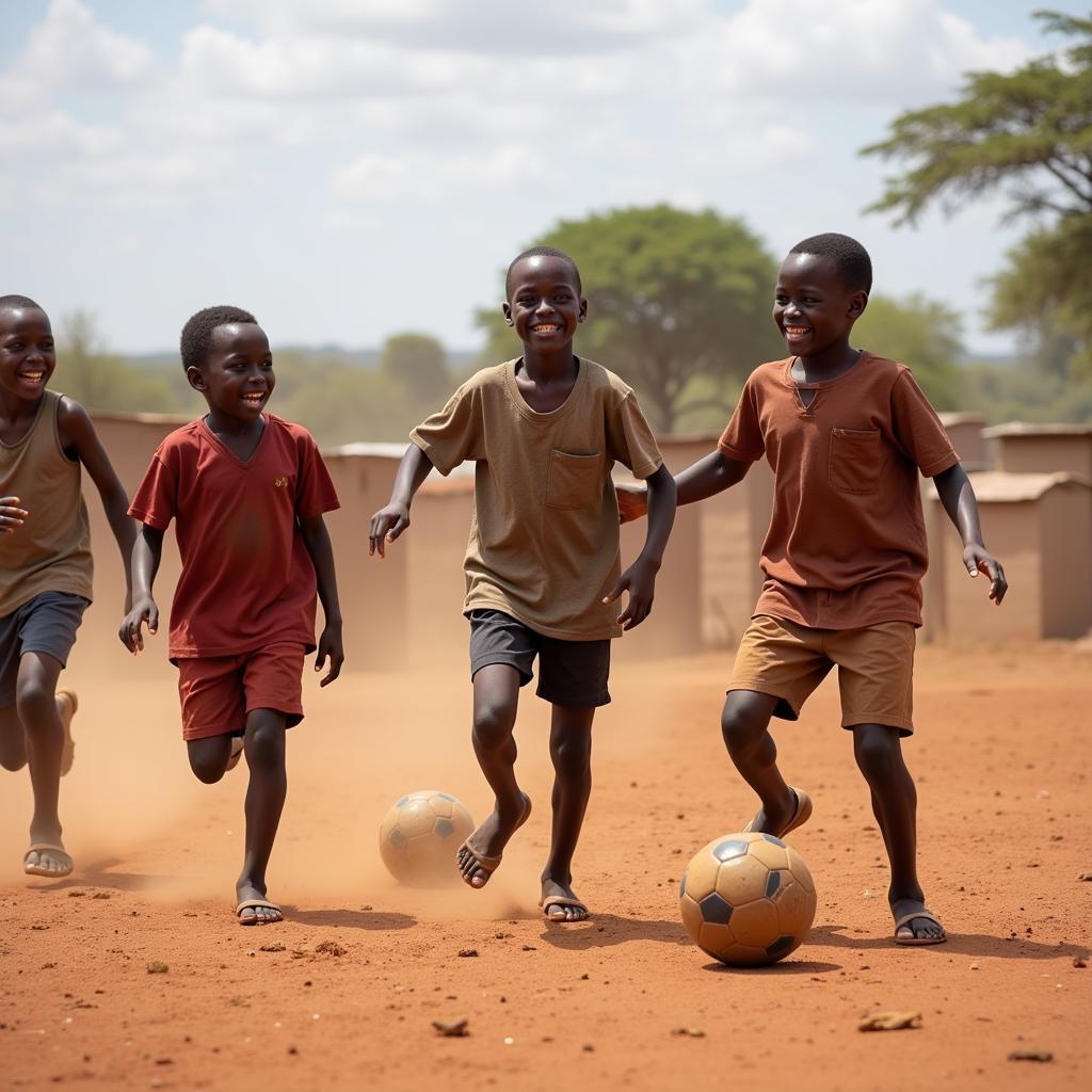 Children playing football in Africa