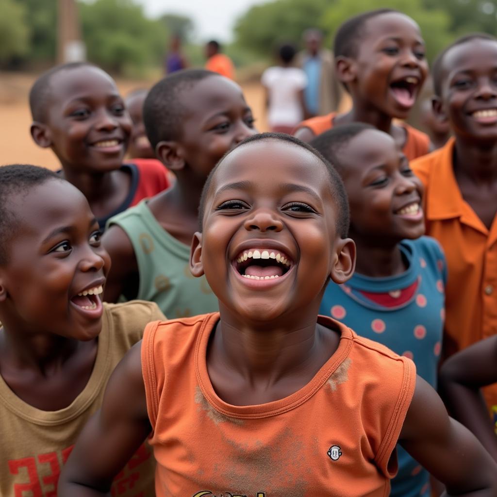 African children joyfully engaging in traditional games