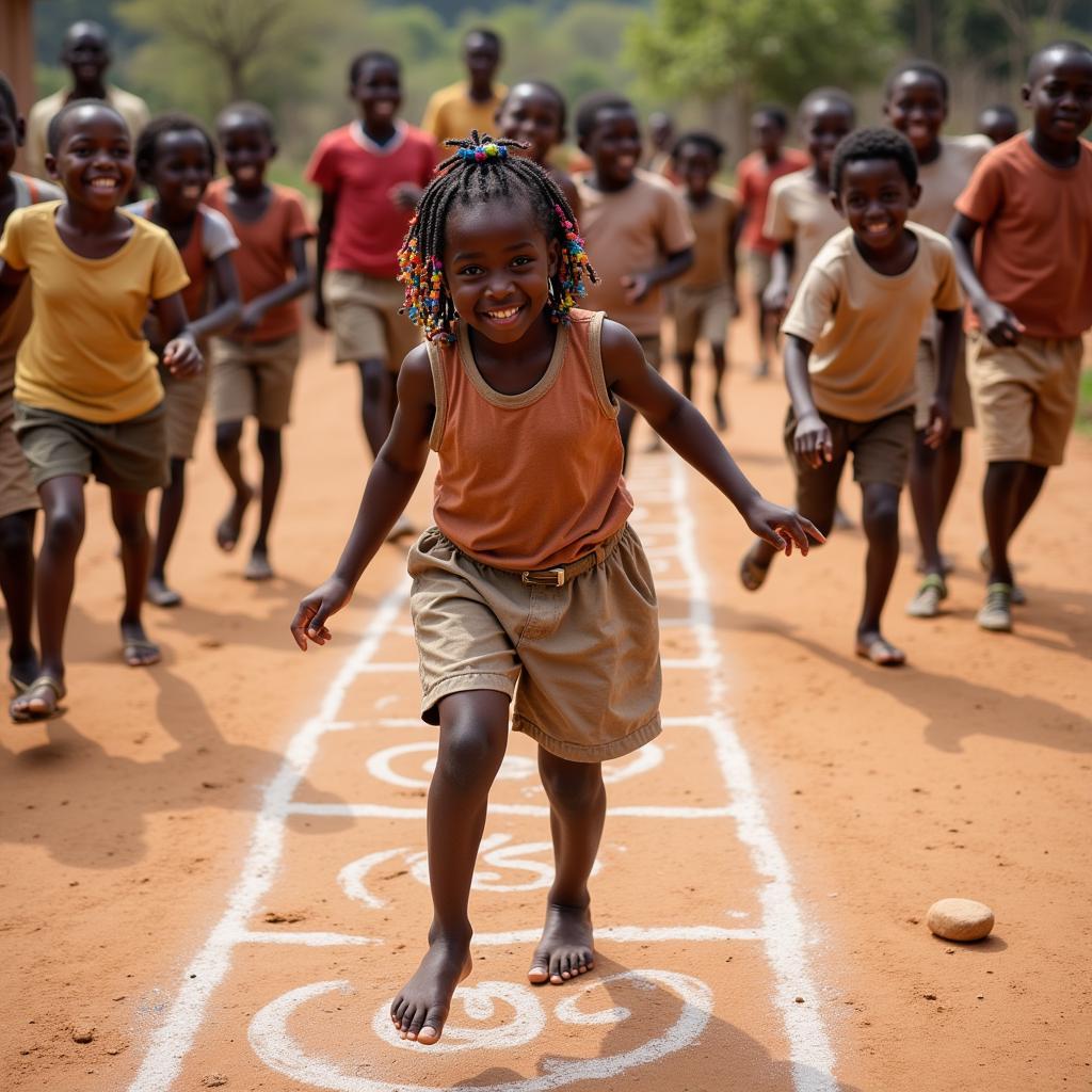 Children Playing Hopscotch in Africa