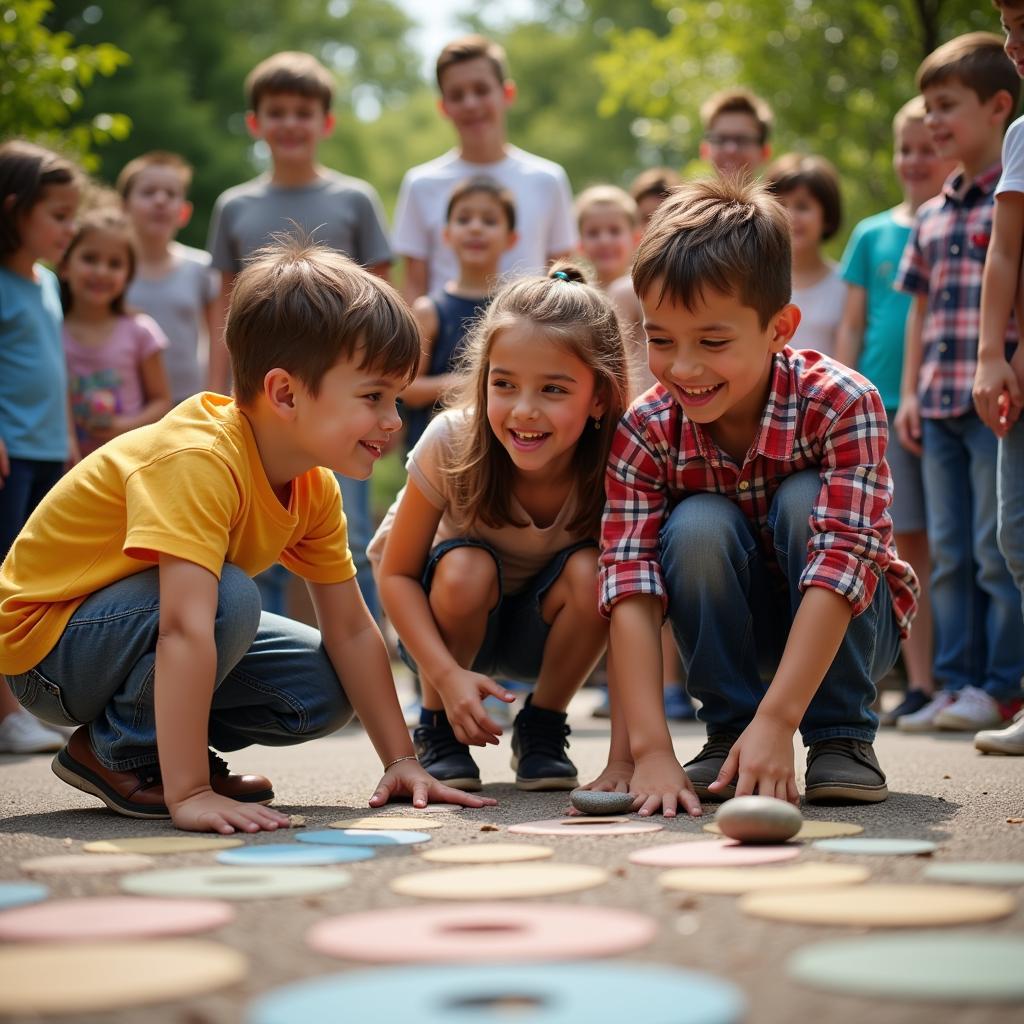 African Children Playing Hopscotch Together