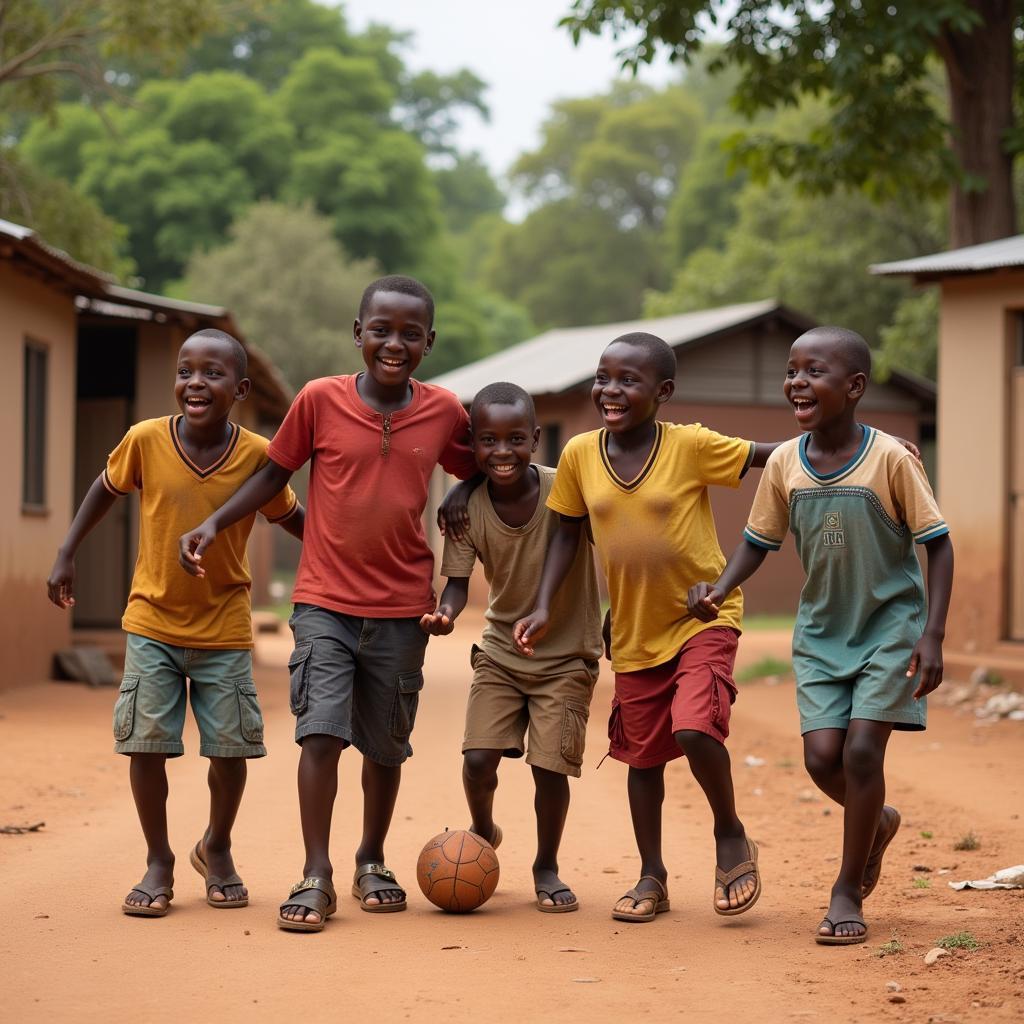 African Children Playing in Village