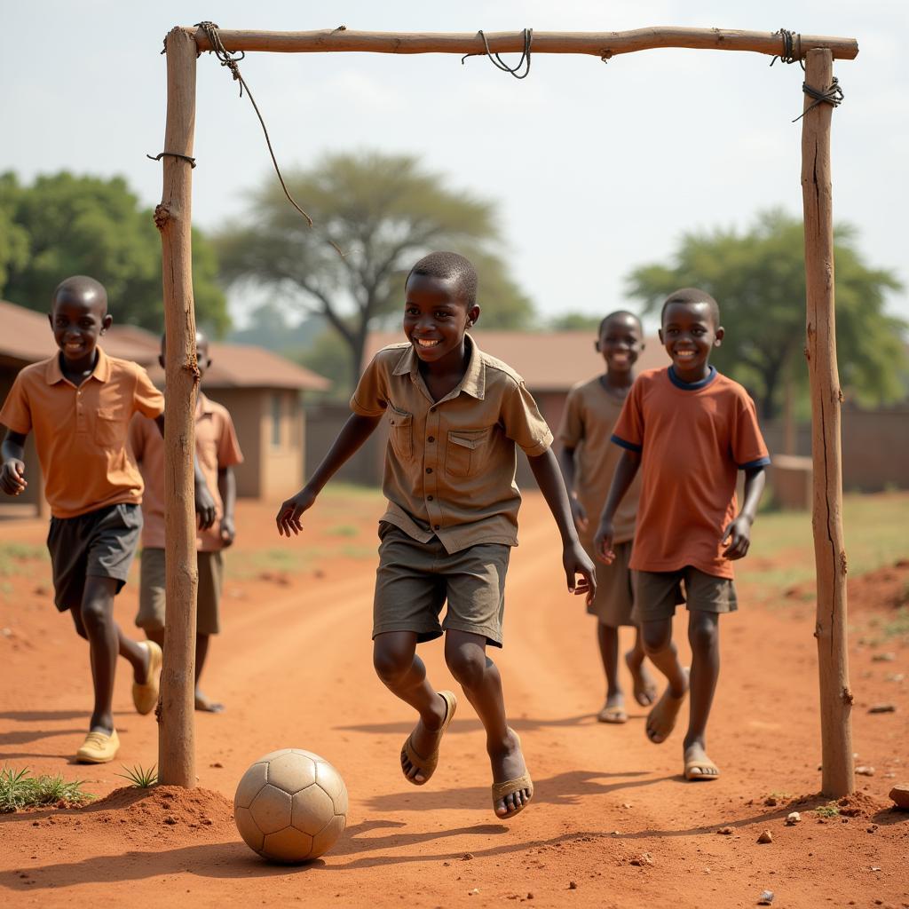 African Children Playing Soccer