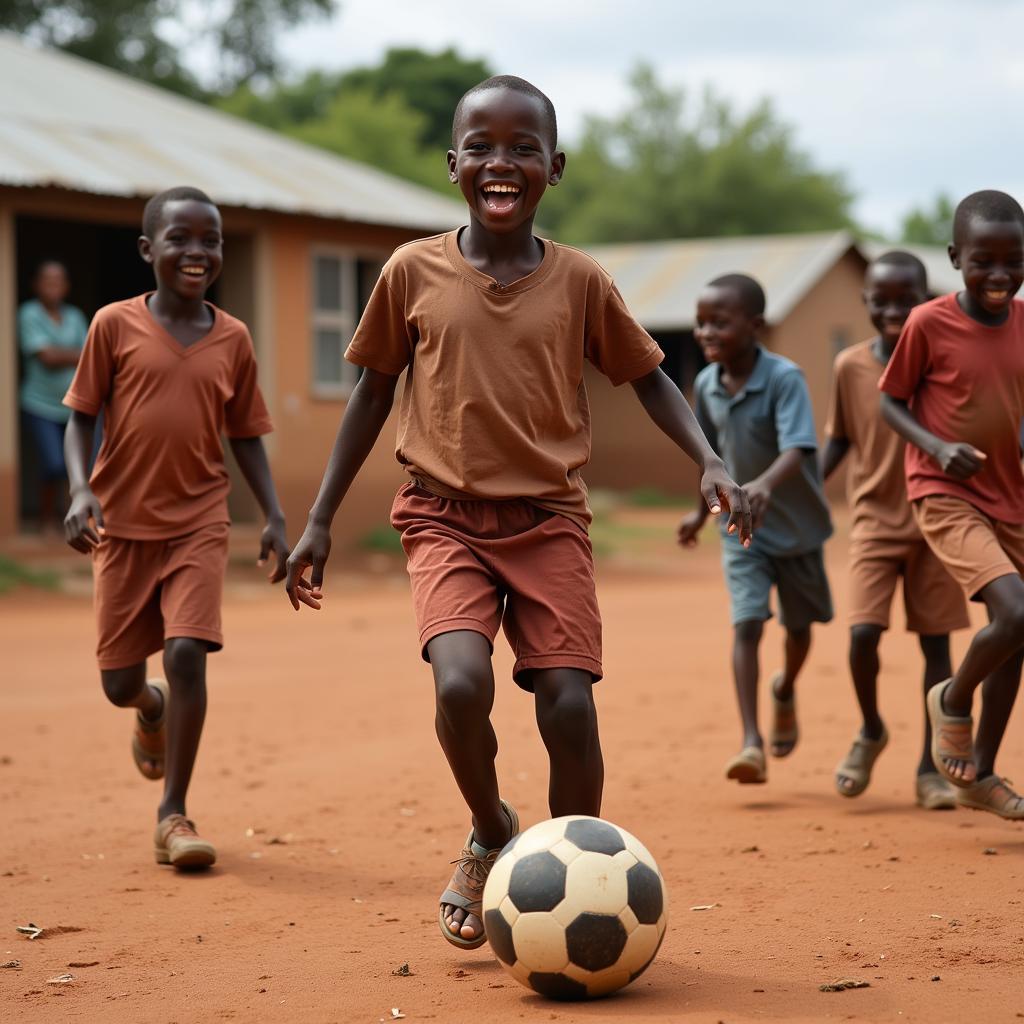 African Children Playing Soccer