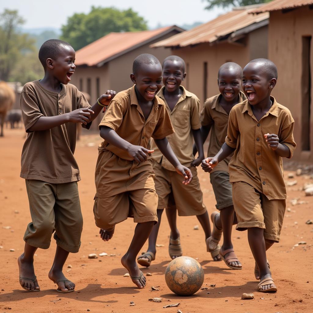 African Children Playing Together in a Village in 2005