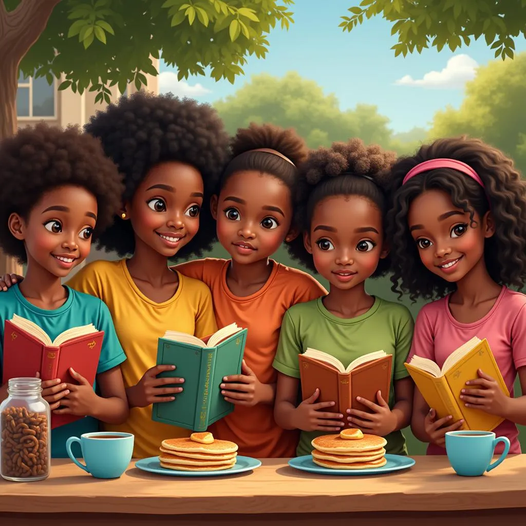 African Children Reading Books about Pancakes