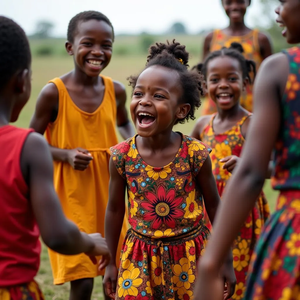 African children singing and dancing in a circle