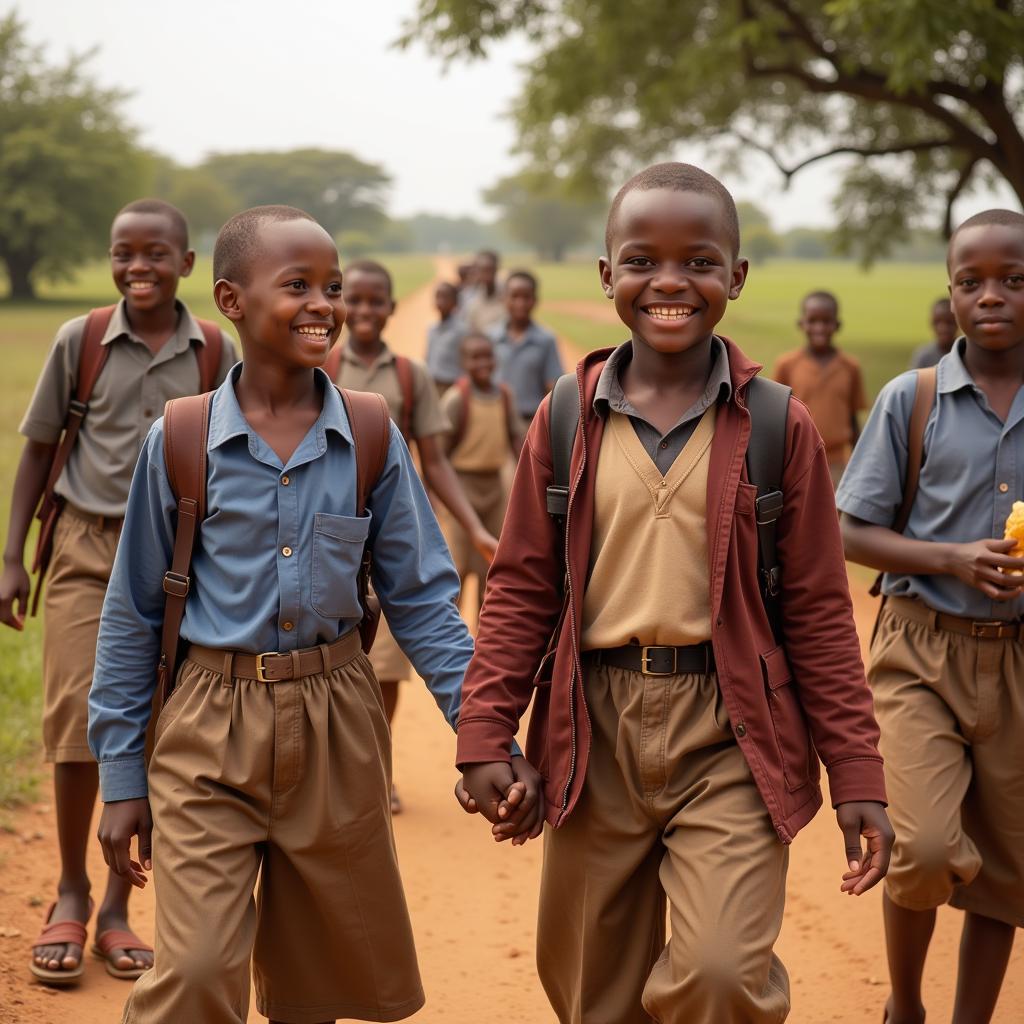 Children Walking to School in Africa