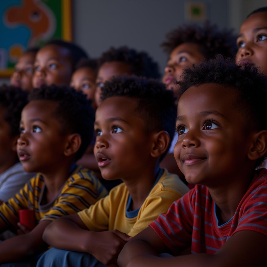 African Children Watching Cartoons