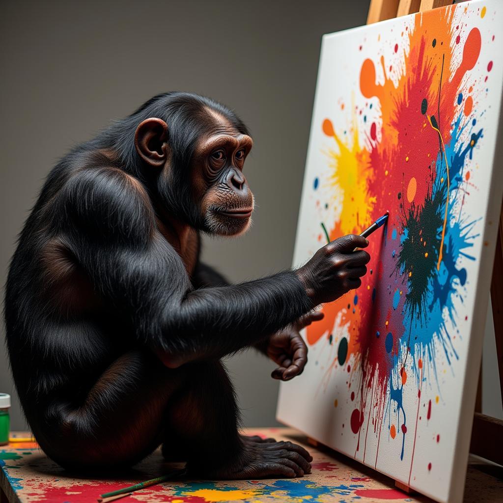 African Chimpanzee Creating Abstract Art