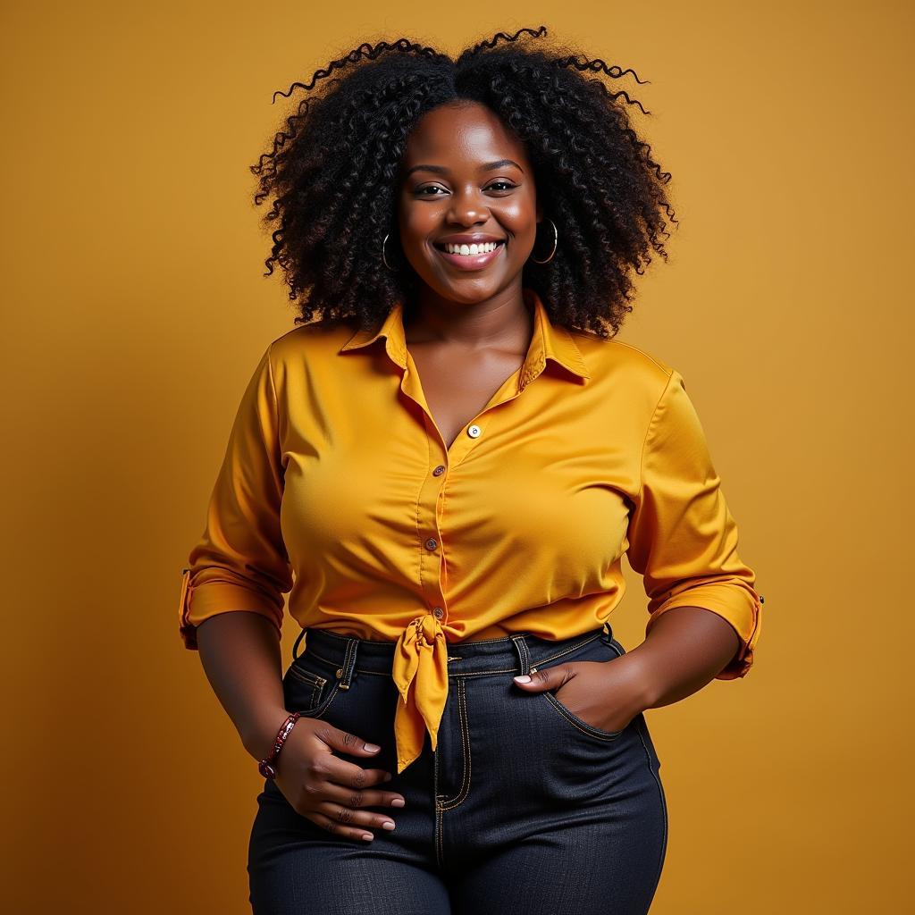 African chubby woman in Bangalore showcasing her vibrant fashion style