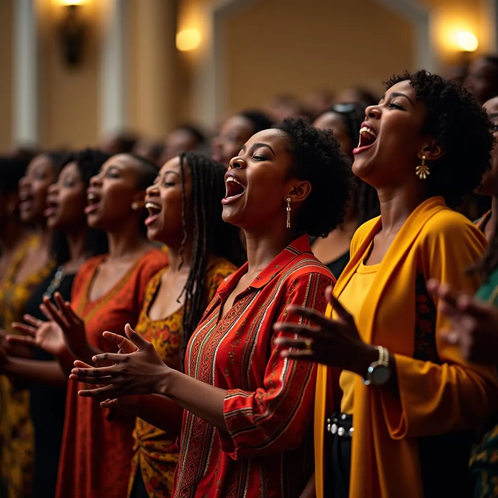 African church choir singing during a service in Cardiff