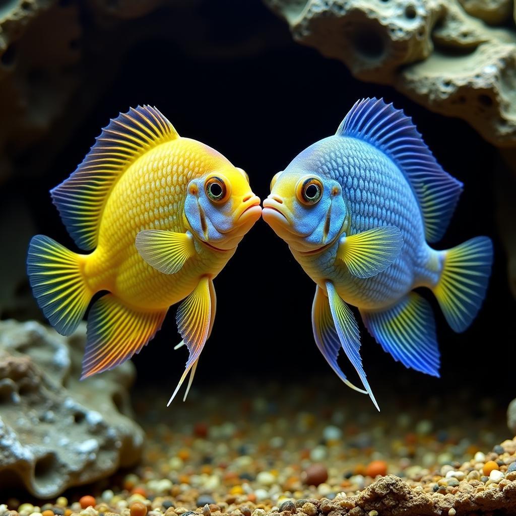 African Cichlid Breeding Pair Displaying Courtship Behavior