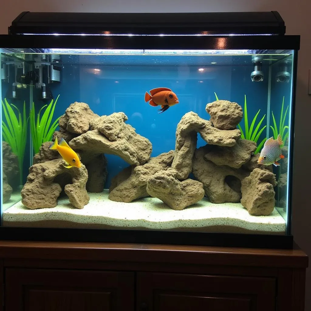 African cichlid dealer tank with various fish